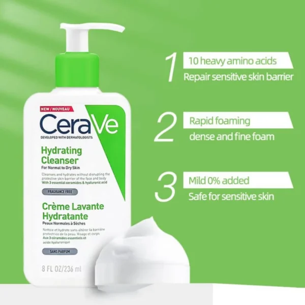 CeraVe Hydrating Cleanser Normal To Dry Skin 236ml - Image 3