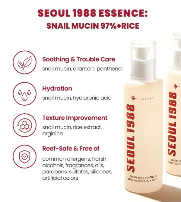 KSecret Seoul1988 Essence : Snail Mucin 97% + Rice 100ml - Image 3